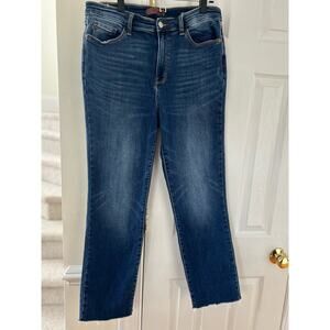 Judy Blue Dark Wash Straight Fit Raw Hem Jeans